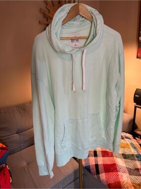Hollister Men's Light Mint Pullover Hoodie with Kangaroo Pocket